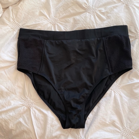 CACTUS Swim- Black-High Waisted-Plus Size -Swim Bottom with Side Mesh Details - Picture 3 of 6
